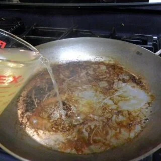 The process of deglazing and creating pan sauces.