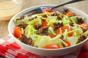 Cheeseburger Salad with cheeseburger salad dressing