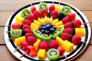 Tray of Rainbow Fruit Skewers