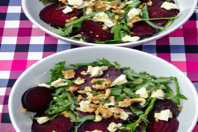 Roasted Beet Salad with Goat Cheese and Arugula