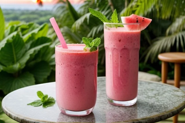 Tropical Watermelon Smoothies in tall glasses