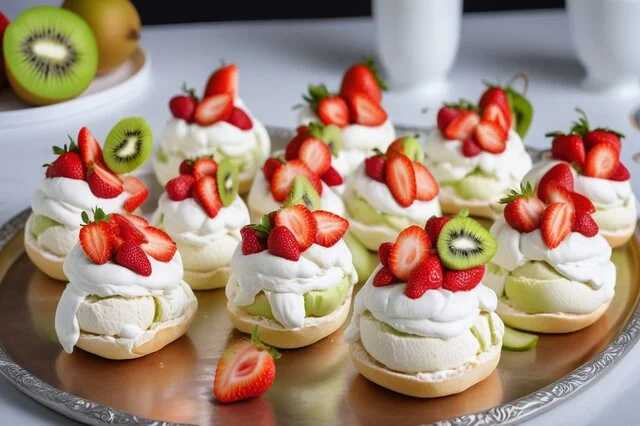 Mini pavlovas on a serving tray