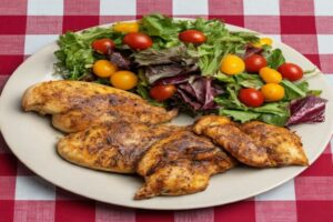 broiled chicken with salad
